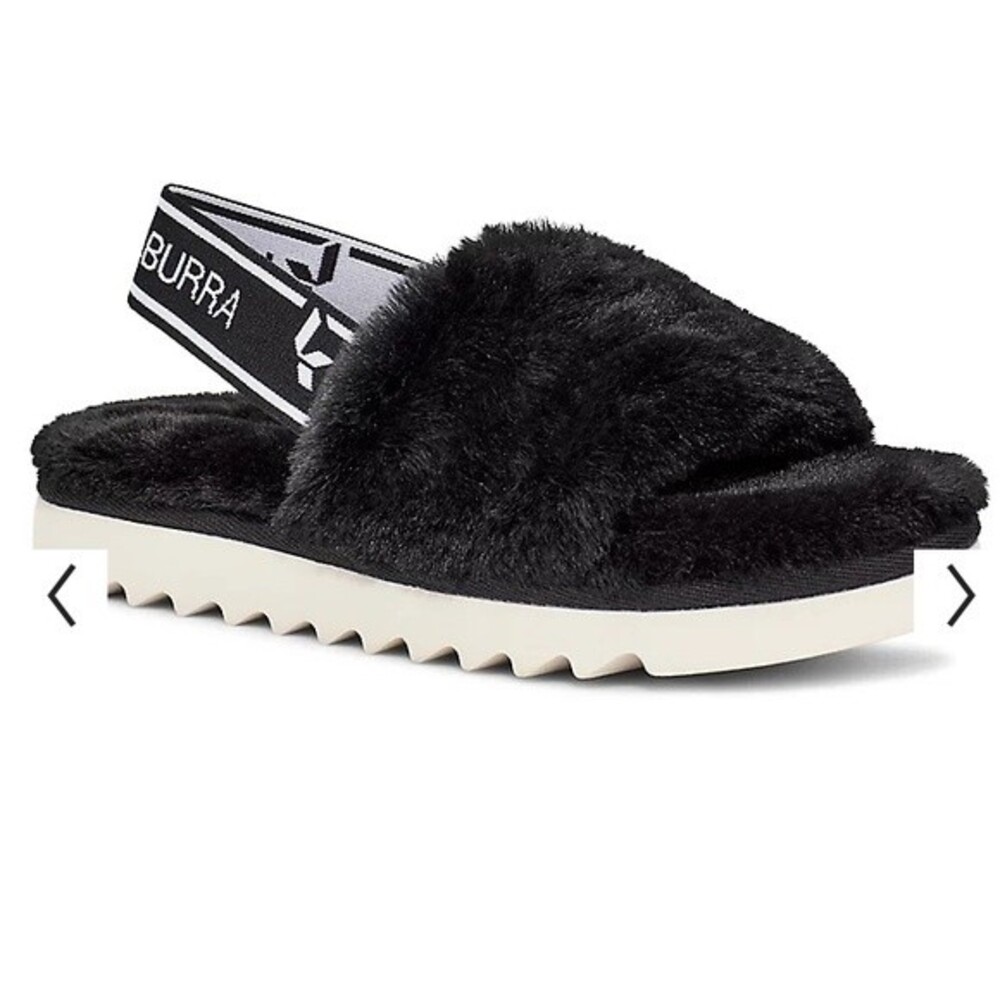 UGG black Koolaburra fuzzy Fuzz’n Slide Logo Slipper Kid Child Shoes 12 2